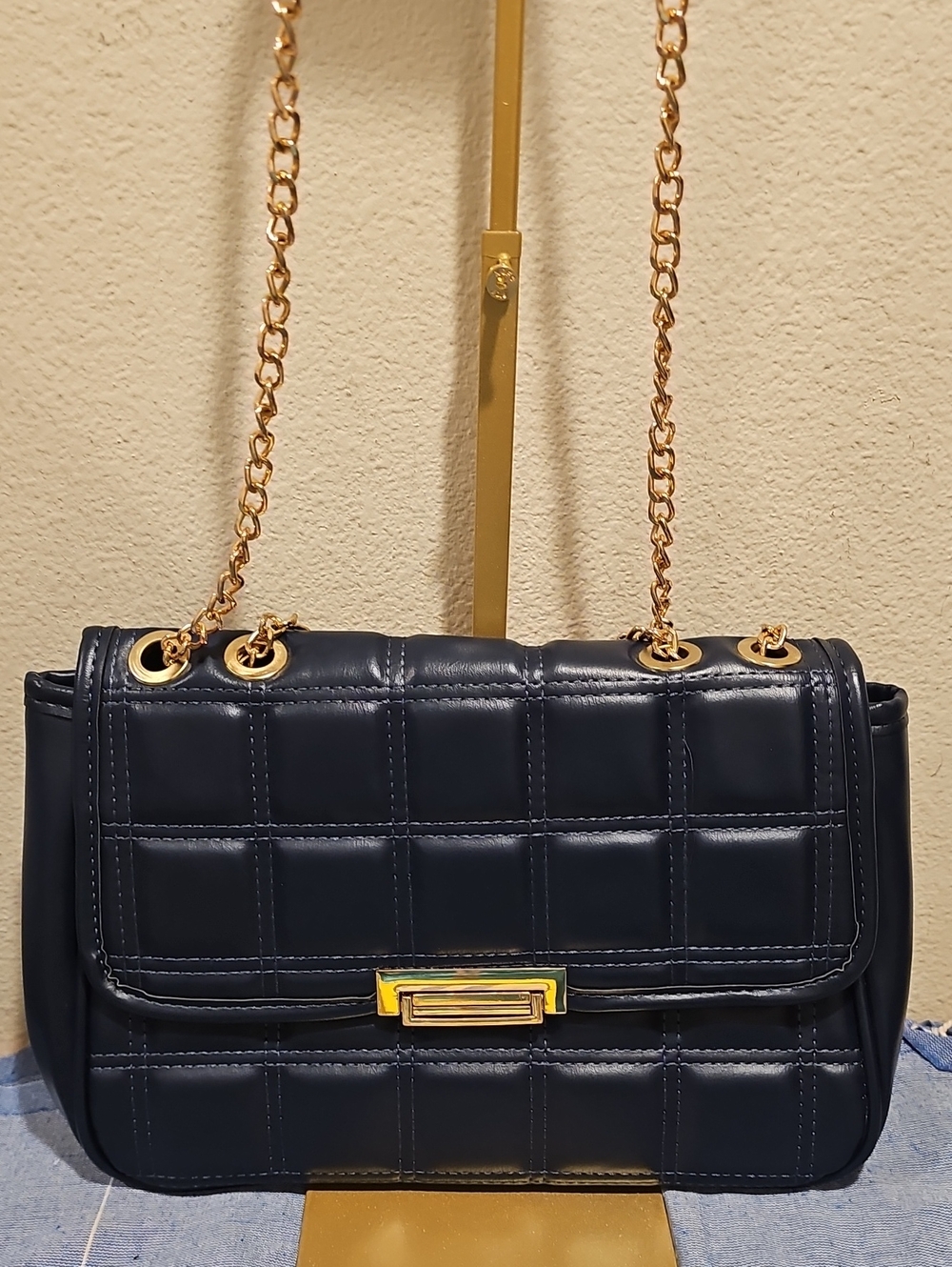 MRSP $125 Unbranded Blue Quilted Gold accents bag